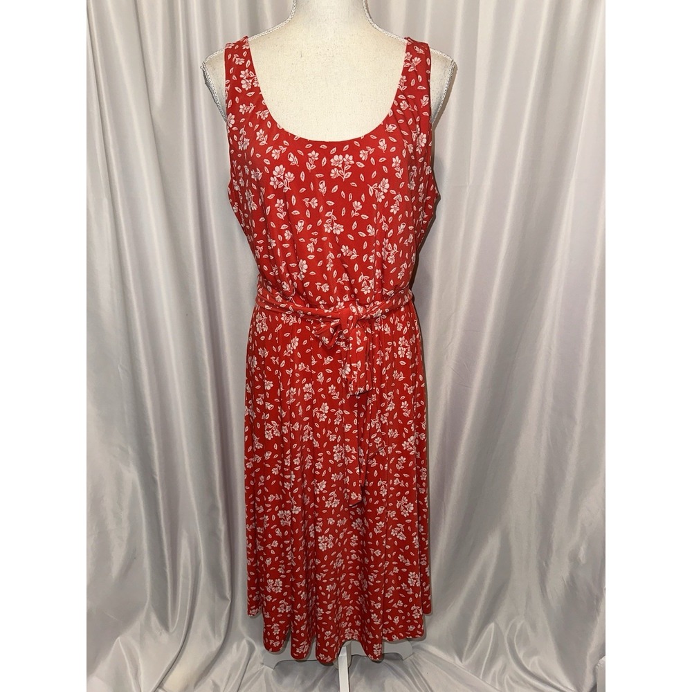 Ralph Lauren Dress Size 14 Floral Sleeveless Round Neck Long Coral Fit and Flare